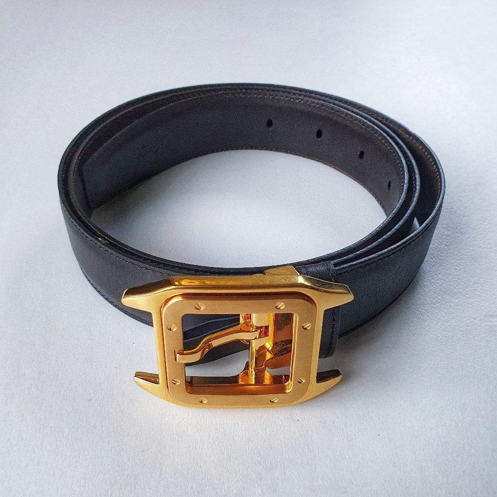 Cartier Santos De Cartier Black Leather Belt